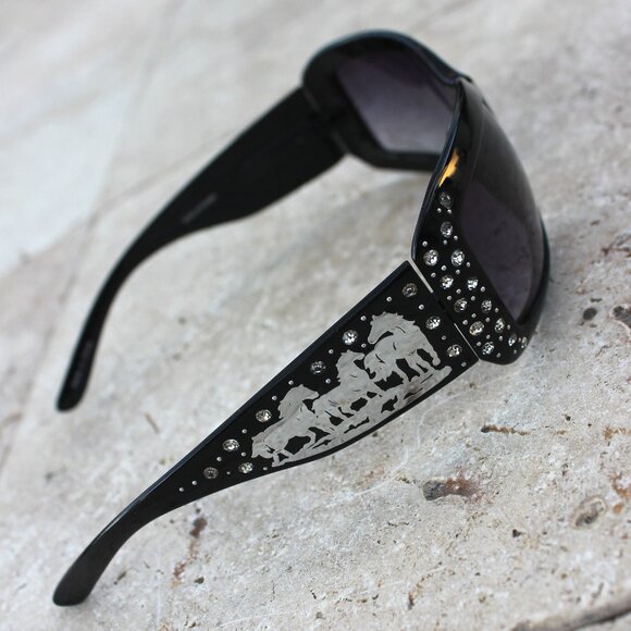 Silver Dashing Horses Sunglasses in Black w/Rhinestone Accents main image 12
